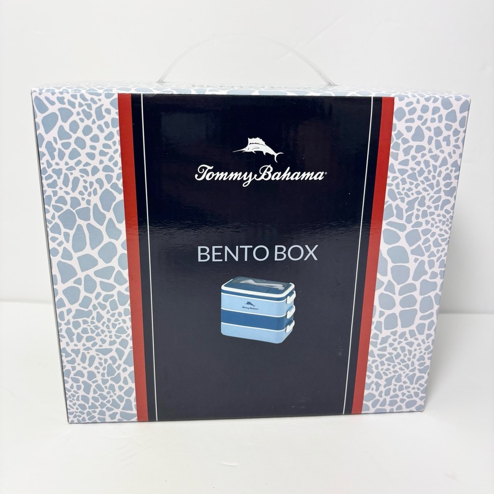 Tommy Bahama Bento Box 3 Layer Partition Storage Meal Prep Lunch Travel Blue